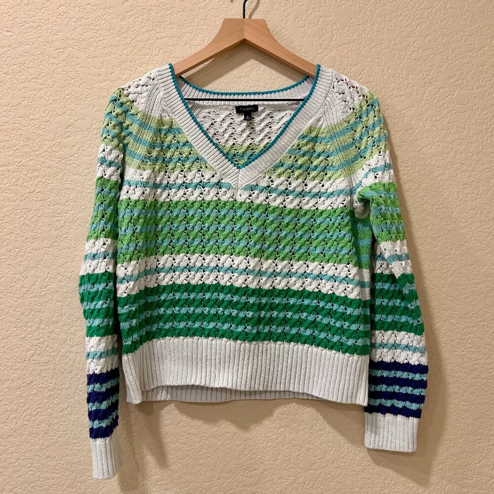 Talbots Open Stitch V-Neck Pullover Sweater Stripe Women's Size Medium